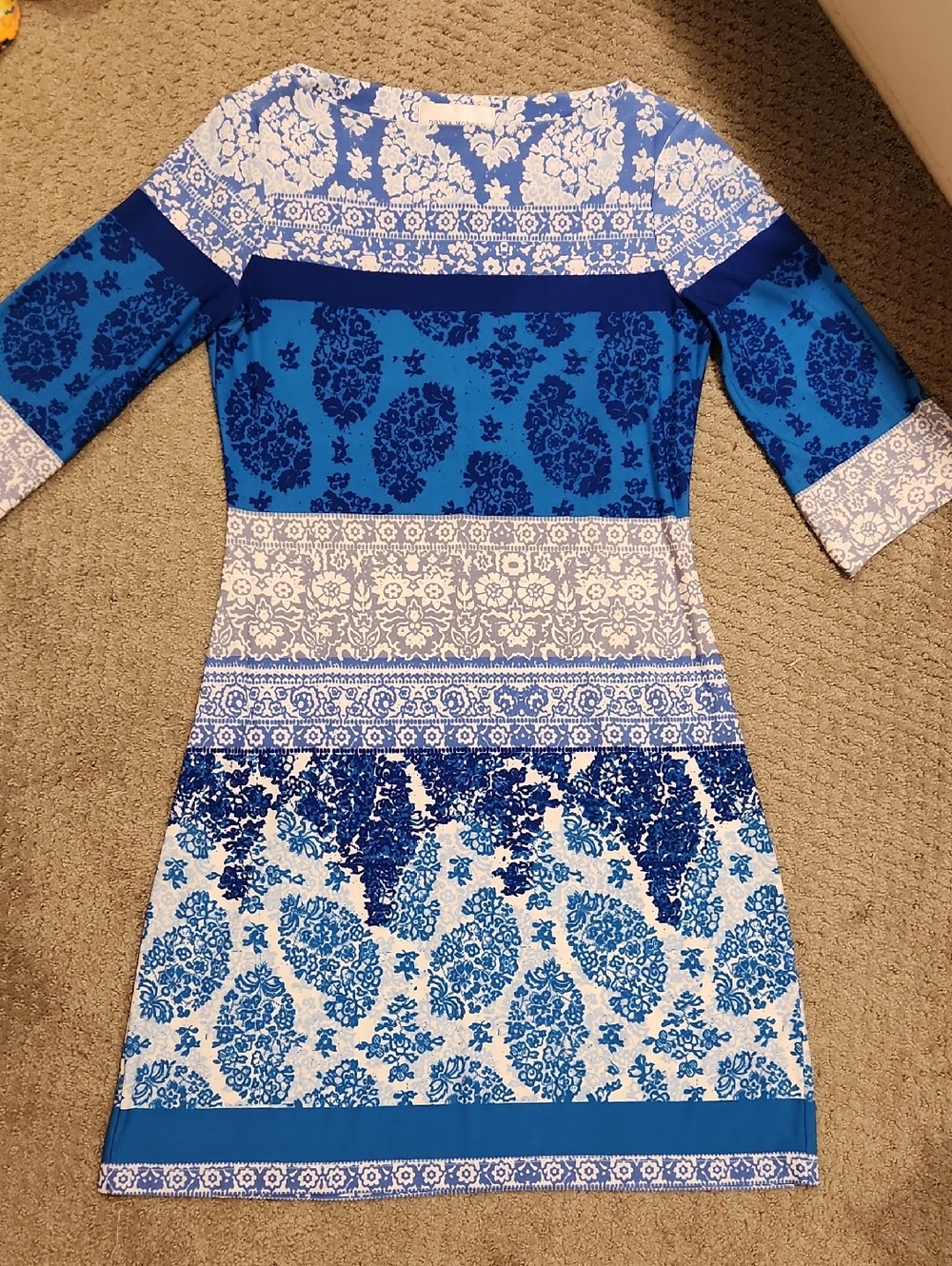 NEW Donna MORGAN Blue Patterned Women's Shift Dress Sz 4